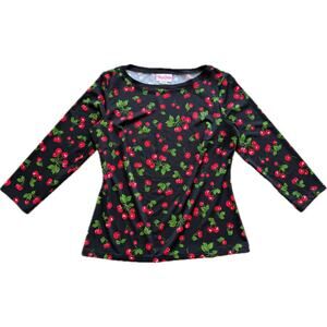 Pinup Couture for Every Body Cherry Long sleeve Stretch Tee XL Vintage Retro